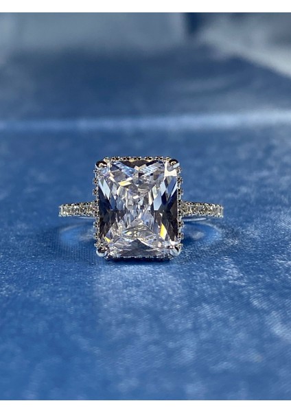 925 Ayar Gümüş Tektaş Model Dikdörtgen Yüzük Evlilik Teklifi Yıldönümü Hediyesi