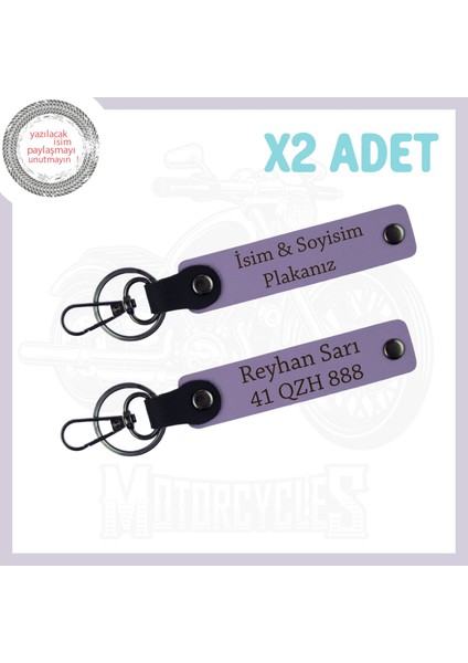 Mor Menekşe, Kişiselleştirilebilir Isim ve Plaka Içeren Motor 2'li Anahtarlık, Anlamlı Hediyeler
