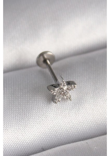Bfs 316L Çelik Gümüş Renk Zirkon Taşlı Yıldız Model Tragus Piercing