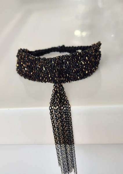 Kordon Çelik Zincir Örme 8 Sıralı Sallantılı El Yapımı Siyah Renk Bohem Bileklik modelleri