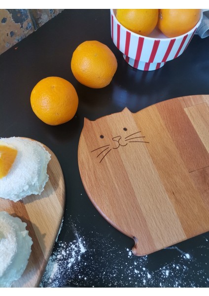 Ahşap Lüx Doğrama Tahtası Sert Kayın Ağacı Pusheen Kedi Temalı