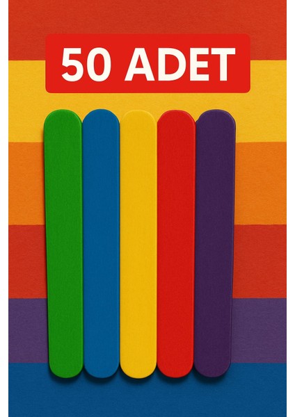 Renkli 50 Adet Ahşap Büyük Geniş Dil Çubuğu Abeslang Dondurma Dil Basma Çubuğu Renkli