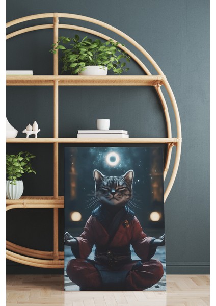 Meditasyon Yapan Kedi Kanvas Tablo