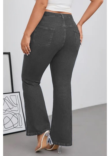 Cedy Denım - Kadın Siyah Büyük Beden Ispanyol Paça Yüksek Bel Skinny Fit Likralı Pantolon C628 fırsatları