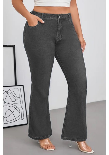 Cedy Denım - Kadın Siyah Büyük Beden Ispanyol Paça Yüksek Bel Skinny Fit Likralı Pantolon C628 indirimleri