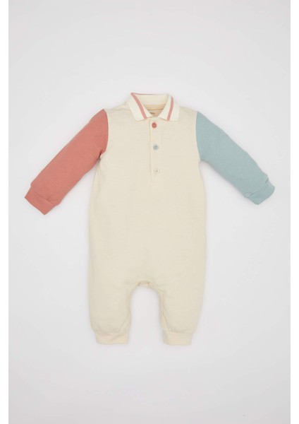 Erkek Bebek Yeni Doğan Polo Yaka Pike Uzun Kollu Tulum C1537A524SM