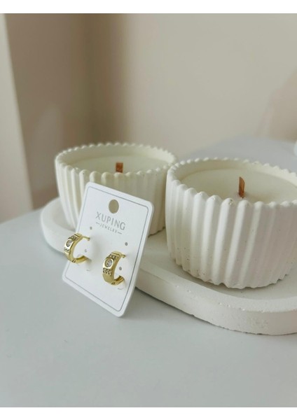 Minimal Gold Zirkon Taşlı Küpe