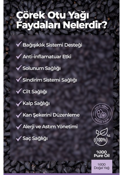 Doğal Çörekotu Yağı, Soğuk Sıkım, 100 Ml, Saf ve Taze, Sağlıklı Destek
