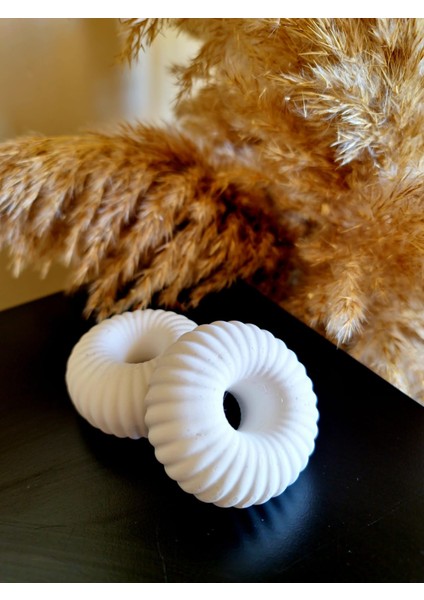 4'lü Şamdan Mum Dahil Set & Vazo Şamdan Mum Set - Beyaz Mumluk & Donut Şeklinde Dekoratif Obje fiyatları