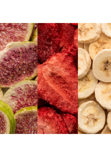 Kuru Meyve Cipsi Mix 6'lı Paket - Dondurularak Kurutulmuş Muz, İncir ve Çilek - Katkısız & İlave Şekersiz Freeze Dried Kuru Meyve