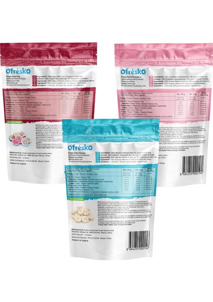 Kuru Meyve Cipsi Mix 6'lı Paket - Dondurularak Kurutulmuş Muz, İncir ve Çilek - Katkısız & İlave Şekersiz Freeze Dried Kuru Meyve
