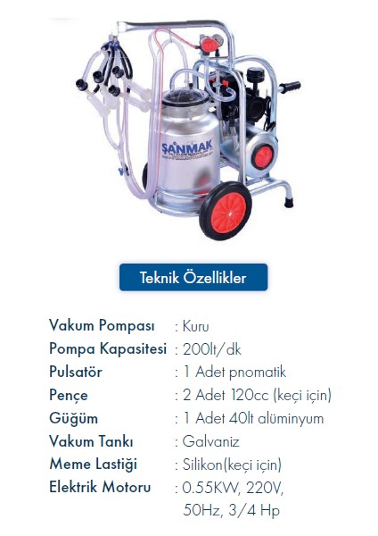 Tek Sağım Süt Sağma Makinası (Tek Güğüm - Paslanmaz - Keçi - Koyun)