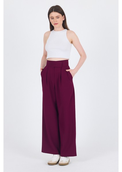 Bordo Cırt Kapama Detaylı Palazzo Pantolon 1615 fiyatları