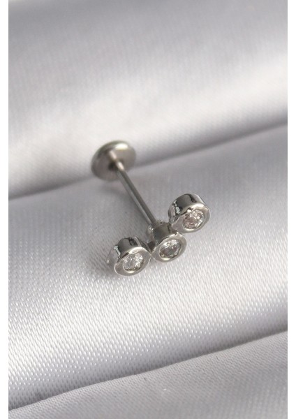 Bfs 316L Çelik Gümüş Renk Zirkon Taşlı Tragus Piercing