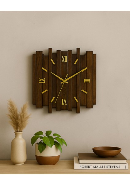El Yapımı Ahşap Duvar Saati (53X41 Cm) – Ceviz Vernikli 1. Sınıf Çam – Dekoratif & Rustik Tasarım