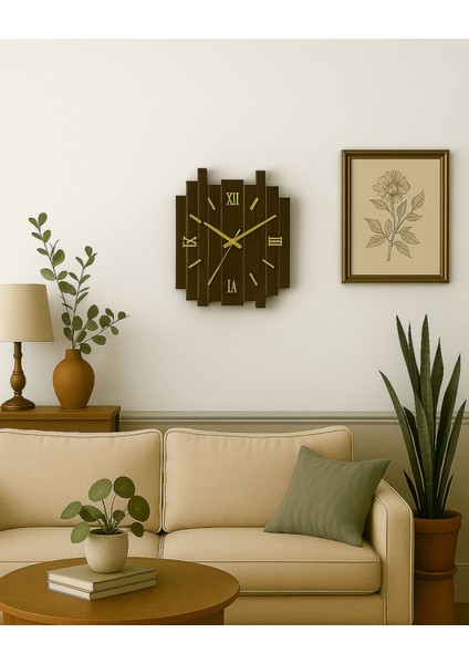 El Yapımı Ahşap Duvar Saati (53X41 Cm) – Ceviz Vernikli 1. Sınıf Çam – Dekoratif & Rustik Tasarım