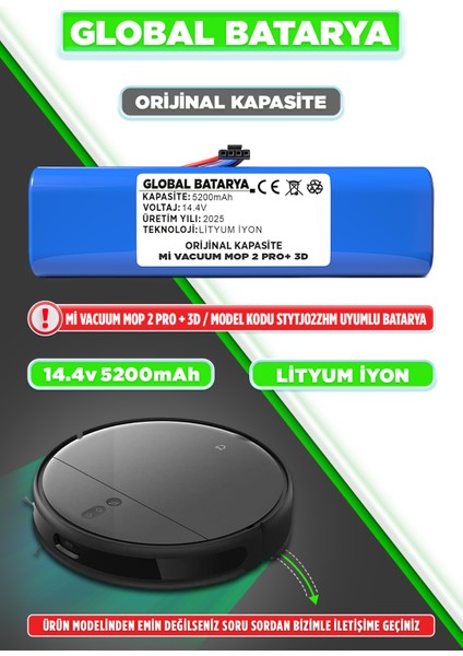 Mi Vacuum Mop Pro 2+ 3D Akıllı Robot Süpürge Bataryası 14.4V 5200 mAh Pil