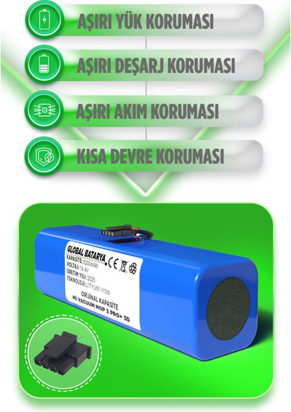 Mi Vacuum Mop Pro 2+ 3D Akıllı Robot Süpürge Bataryası 14.4V 5200 mAh Pil