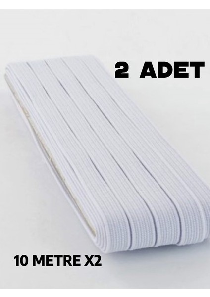 2 Adet 0.80 cm 20 Metre Beyaz Bel Paça Don Lastiği Geniş Yassı Lastik