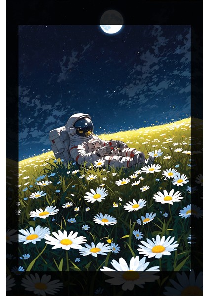 Kırda Uzanan Astronot Kanvas Tablo