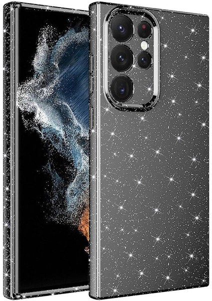 Galaxy S22 Ultra Kılıf Kamera Korumalı Simli Lüks Mkst Koton Kapak-Gri