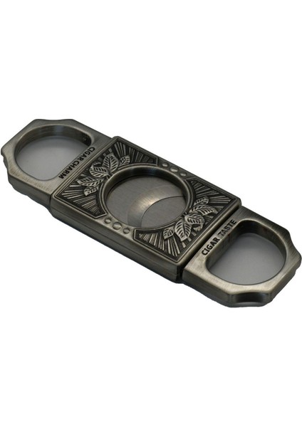 Qa Deri Kılıflı Işlemeli Parlak Antik Gümüş Dikdörtgen Puro Kesici