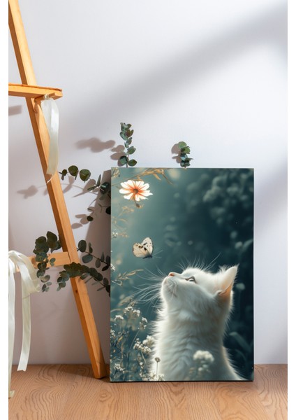 Kelebek ve Kedi Kanvas Tablo