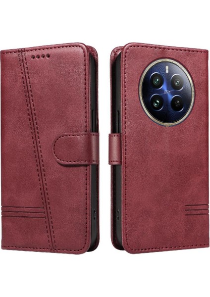 Realme 12 Pro Plus Için Kılıf Manyetik Kapatma Kart Yuvaları ve Destek Standı Darbeye Dayanıklı Pu Deri Kılıf (Yurt Dışından)