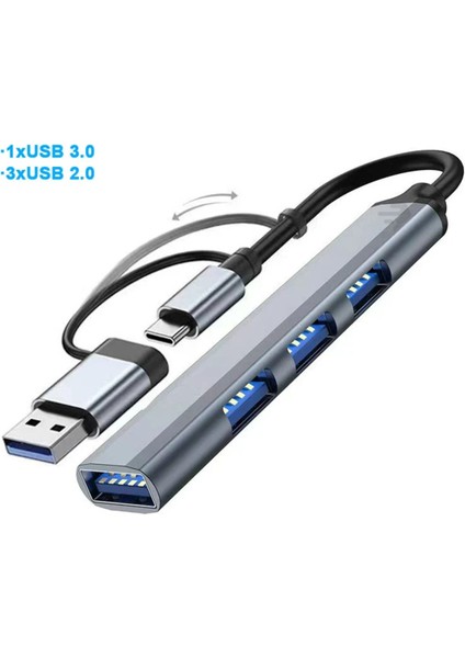Macbook Pro Air Uyumlu Type-C 8in1 Dönüştürücü Çoklayıcı 4 USB Girişli