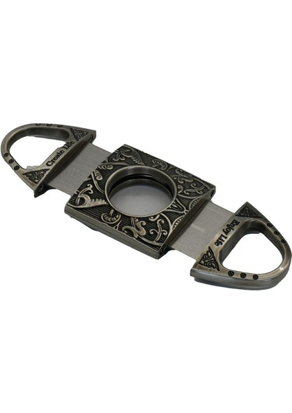 Qa Deri Kılıflı Antik Gümüş Siyah Işlemeli Puro Kesici