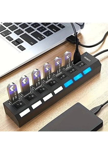 7 Port Yüksek Hızlı 7 Bağlantı Noktalı USB Hub 2.0 On/off Anahtarlı Adaptör Genişletici Çoklu USB Splitter Pc Laptop Için Ledli Çoğaltıcı Çoklayıcı fiyatları