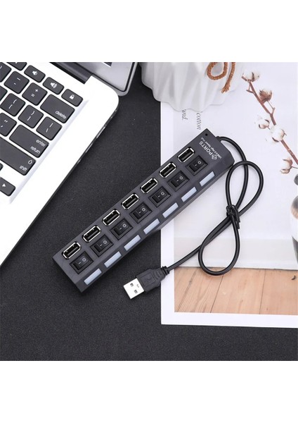 7 Port Yüksek Hızlı 7 Bağlantı Noktalı USB Hub 2.0 On/off Anahtarlı Adaptör Genişletici Çoklu USB Splitter Pc Laptop Için Ledli Çoğaltıcı Çoklayıcı