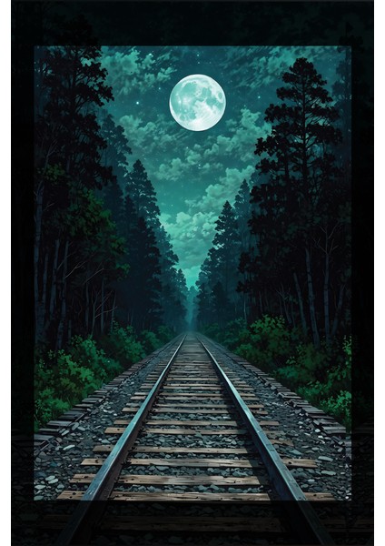 Aya Giden Tren Yolu Kanvas Tablo fiyatları