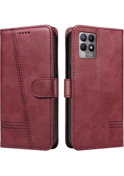 Realme 8i Için Kılıf Manyetik Kapatma Kart Yuvaları ve Destek Standı Darbeye Dayanıklı Pu Deri Kılıf (Yurt Dışından)