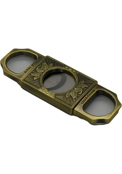 Qa Deri Kılıflı Işlemeli Altın Dikdörtgen Puro Kesici
