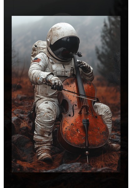 Keman Çalan Astronot Kanvas Tablo