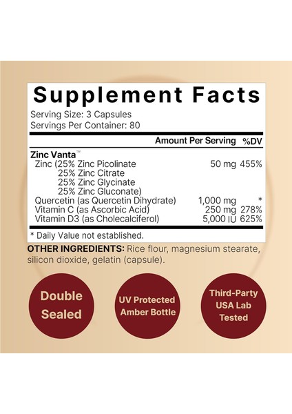 Zinc Quercetin With Vitamin C & D3 7 In 1 Formula Zinc Vanta 240 Kapsul fiyatları