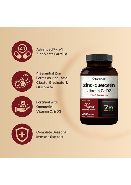 Zinc Quercetin With Vitamin C & D3 7 In 1 Formula Zinc Vanta 240 Kapsul modelleri