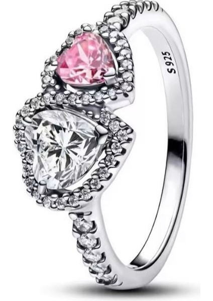 925 Ayar Gümüş Çift Kalp Hale Kapler Yüzük P Dora Kalp Yüzük