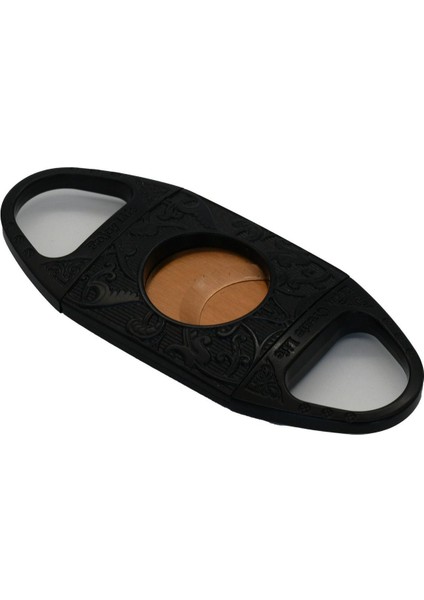 Qa Deri Kılıflı Siyah Işlemeli Bronz Bıçaklı Puro Kesici