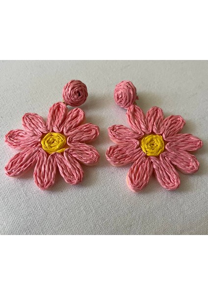 Pembe Papatya Hasır Küpe