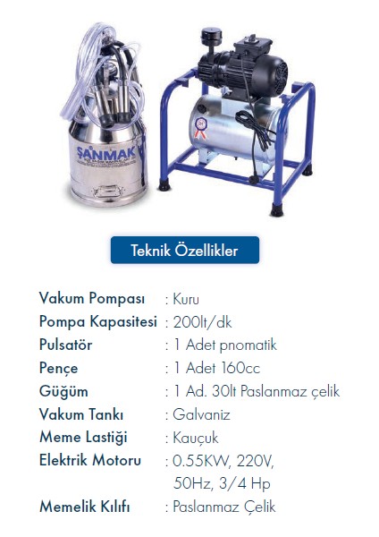 Yarı Sabit Tek Güğüm Tek Sağım Süt Sağma Makinası (Paslanmaz)