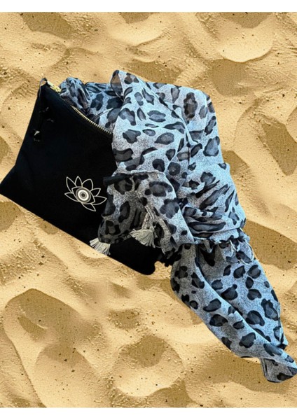 Gri Leopar Desen Pareo Şal Çanta Hediyeli