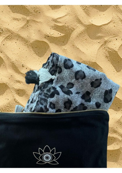 Gri Leopar Desen Pareo Şal Çanta Hediyeli