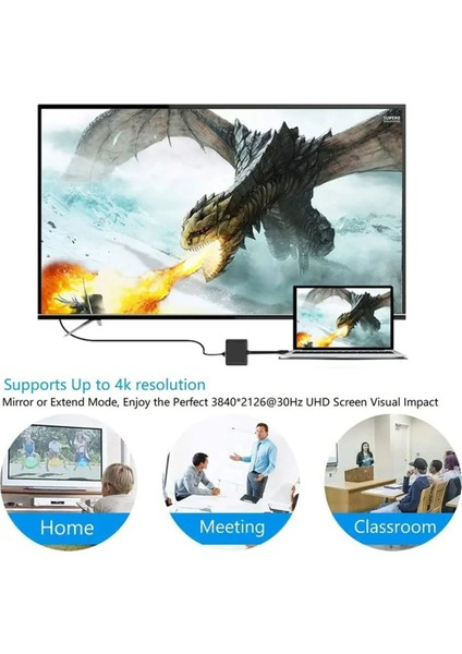Macbook Pro Air Uyumlu Type-C 3in1 Dönüştürücü Çoklayıcı USB / Hdmı 4K / Type-C 87W Pd