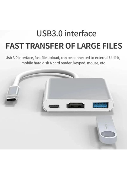 Macbook Pro Air Uyumlu Type-C 3in1 Dönüştürücü Çoklayıcı USB / Hdmı 4K / Type-C 87W Pd