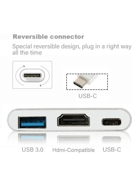 Macbook Pro Air Uyumlu Type-C 3in1 Dönüştürücü Çoklayıcı USB / Hdmı 4K / Type-C 87W Pd