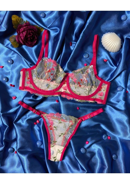 Pembe Çiçek Brode Takım