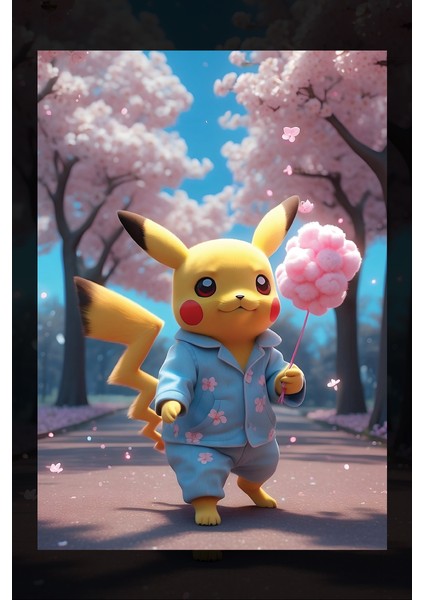 Pamuk Şekerli Pikachu Kanvas Tablo