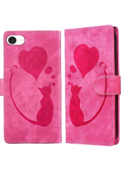 IPhone 16E Kart Cep Kabartmalı Sevimli Kedi Tutucu Kapak Için Flip Case (Yurt Dışından)
